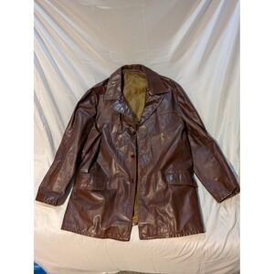 R Sherman Leather Men's 46L Button Jacket Coat Brown Classic trench Style